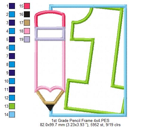 1st Grade Pencil Frame - Applique-Machine Embroidery Design