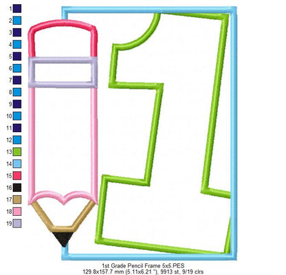 1st Grade Pencil Frame - Applique-Machine Embroidery Design