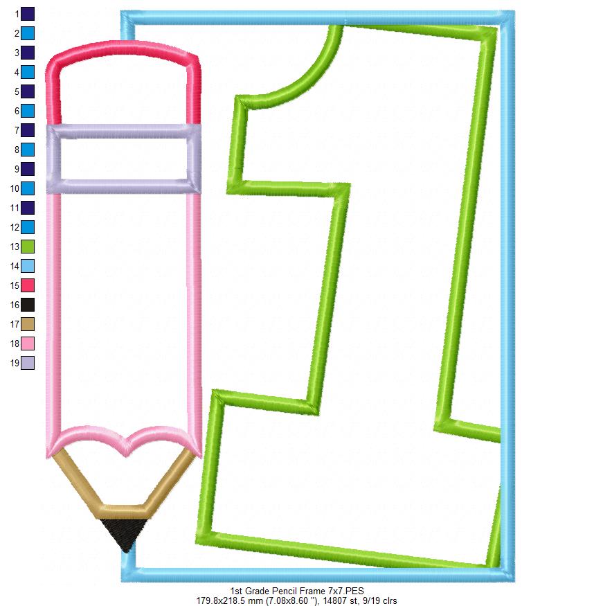 1st Grade Pencil Frame - Applique-Machine Embroidery Design