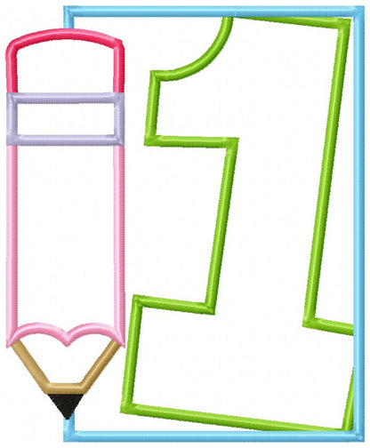Preschool Pre-K to 6th Grade Pencil Frame Back to School - Applique