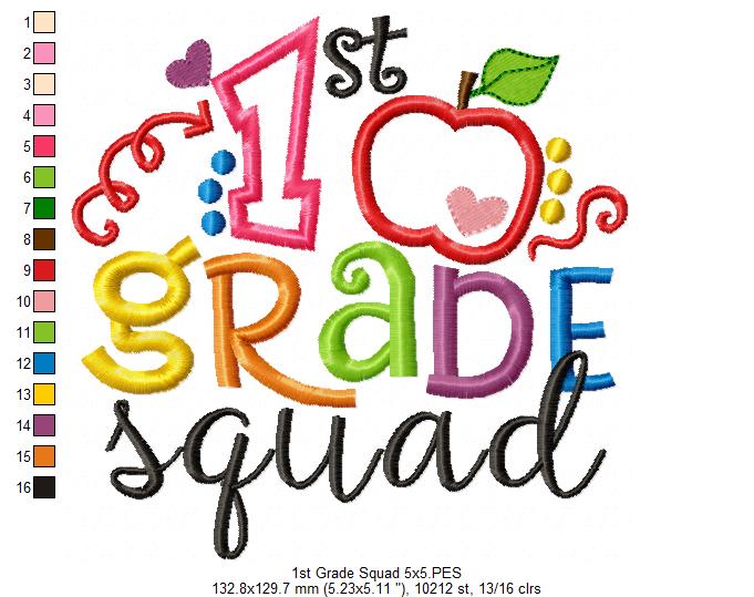 1st Grade Squad - Applique- Machine Embroidery design