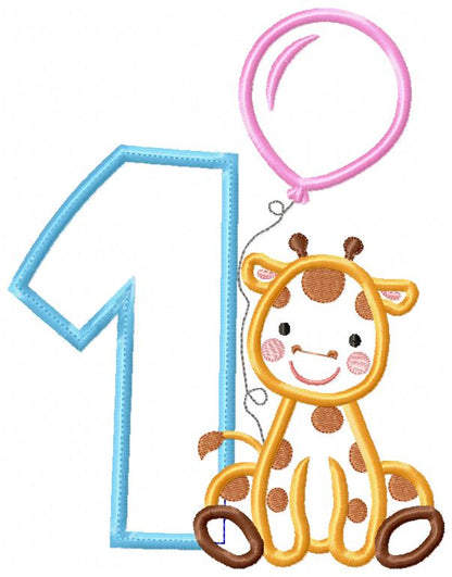 Sweet Giraffe First Birthday - Applique - Machine Embroidery Design