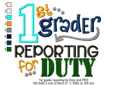 1st Grader Reporting for Duty - Applique-Machine Embroidery Design
