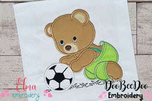 Teddy Bear and Soccer Ball - Applique - Machine Embroidery Design