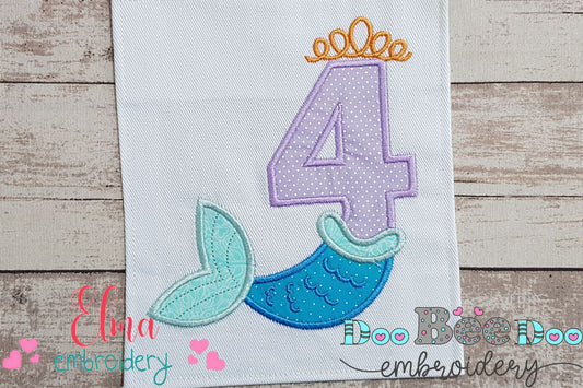 Mermaid Tail Birthday Number 4 Four 4th Birthday - Applique