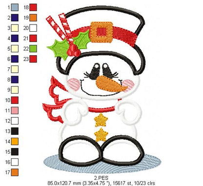 Christmas Snowman  - Applique - Machine Embroidery Design