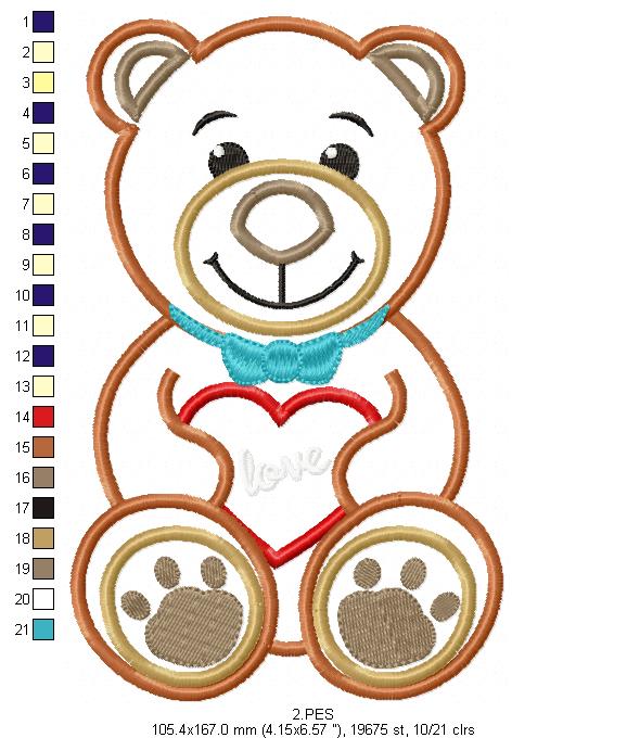 Valentines Love Bear - Applique - Machine Embroidery Designs