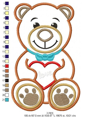 Valentines Love Bear - Applique - Machine Embroidery Designs