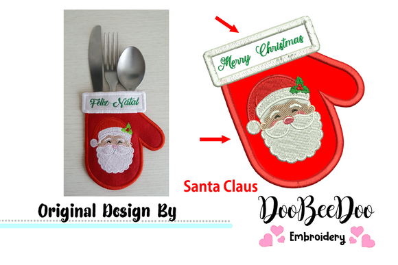 Santa Claus Cutlery Holder (ITH) - Applique - Machine Embroidery Design