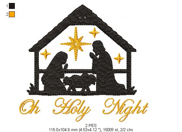 Oh Holy Night -  Nativity - Christmas - Fill STith - 6 Sizes - Machine Embroidery Designs