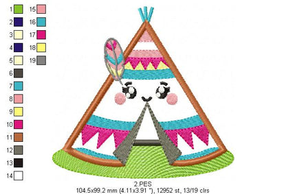 Tee Pee Boho embroidery - Applique - 6 Sizes  - Machine Embroidery Design