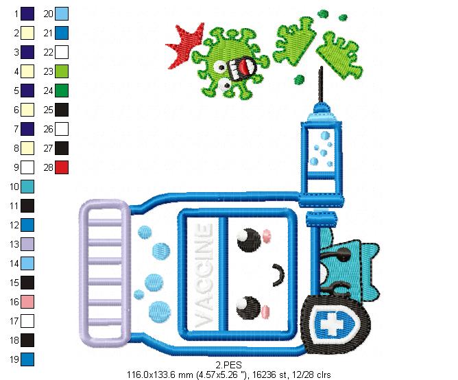 Vaccine - Applique - 6 Sizes - Machine Embroidery Designs