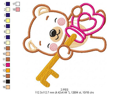 Couple of teddy bears key and lock - Applique - Machine Embroidery Designs