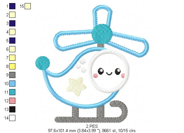 Baby Boy Helicopter  - Applique-  6 Sizes - Machine Embroidery Designs