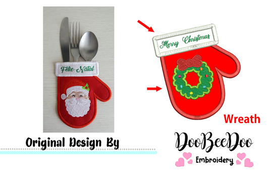 Christmas Wreath Cutlery Holder - ITH Project - Machine Embroidery Design