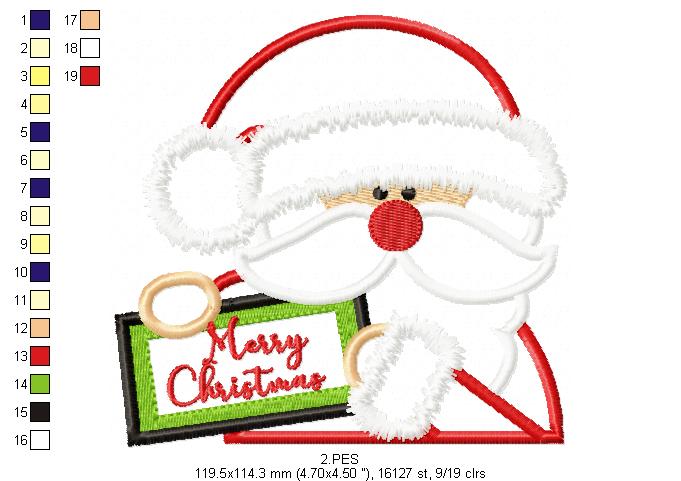 Santa Claus Merry Christmas - Applique - 6 Sizes - Machine Embroidery Designs