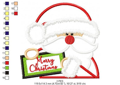 Santa Claus Merry Christmas - Applique - 6 Sizes - Machine Embroidery Designs