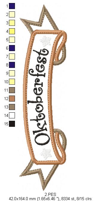 Oktoberfest -   Banner  - Germany  -  Applique  - 6 sizes -  Machine Embroidery Design