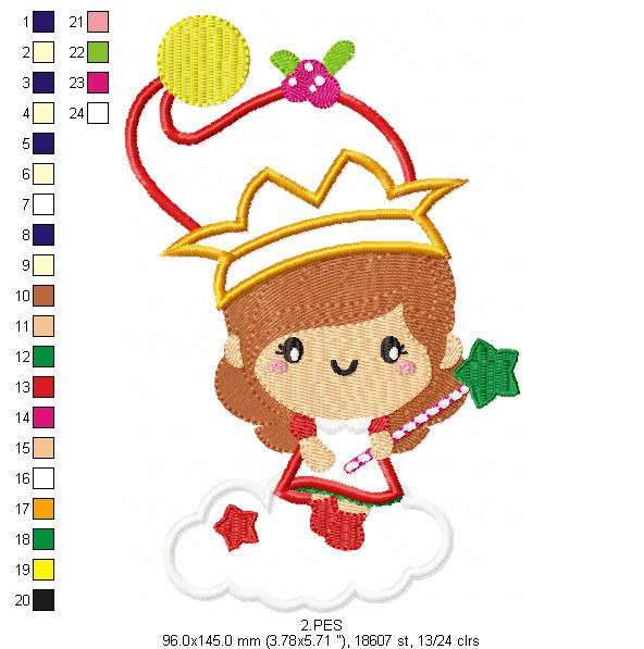 Girl Magical Christmas - Applique/ Fill Stitch - 6 Sizes -  Machine Embroidery Design