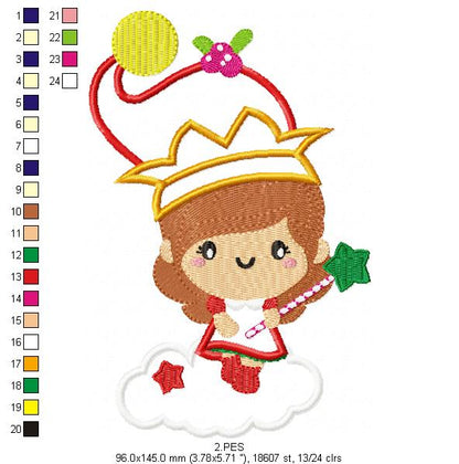 Girl Magical Christmas - Applique/ Fill Stitch - 6 Sizes -  Machine Embroidery Design