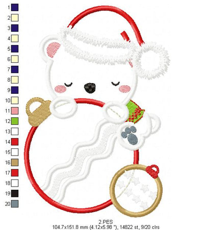 Christmas Teddy Bear  - Applique - 6 Sizes - Machine Embroidery Designs