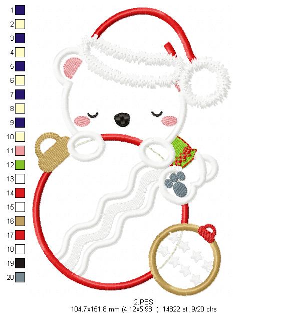 Christmas Teddy Bear  - Applique - 6 Sizes - Machine Embroidery Designs
