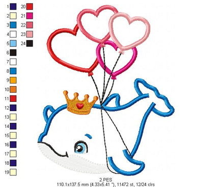 Dolphin with balloons - Applique - Machine Embroidery Designs