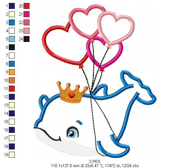 Dolphin with balloons - Applique - Machine Embroidery Designs