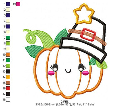 Thanksgiving Pumpkin - Applique / Fill Stitch - 6 Sizes - Machine Embroidery Design