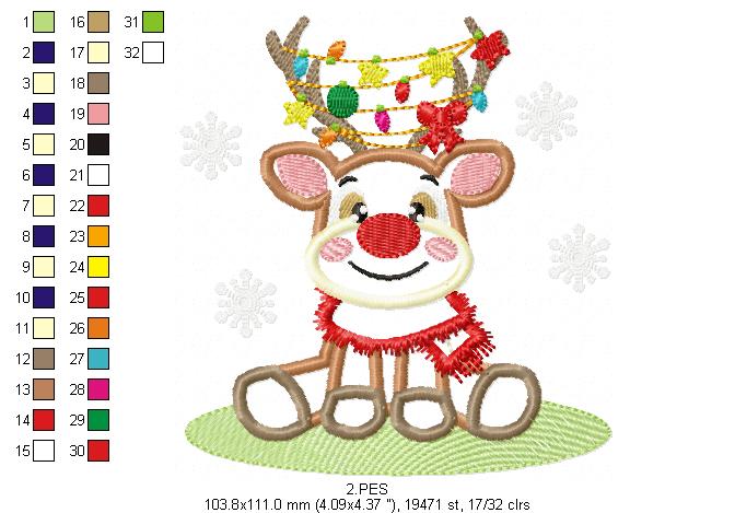 Christmas Rudolf Reindeer - Applique - 6 Sizes - Machine Embroidery Designs