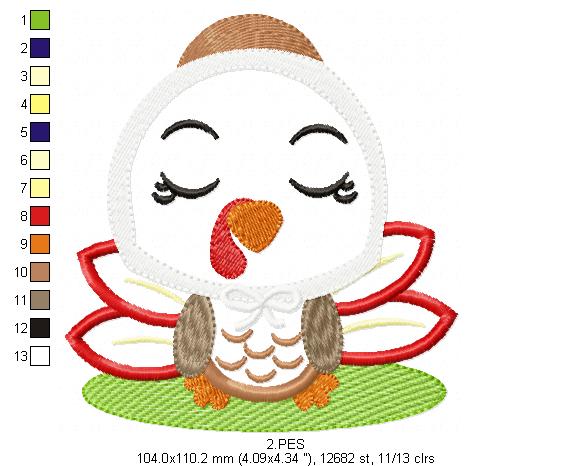 Thanksgiving Turkey Mother- Applique  - 6 sizes - Machine Embroidery Design
