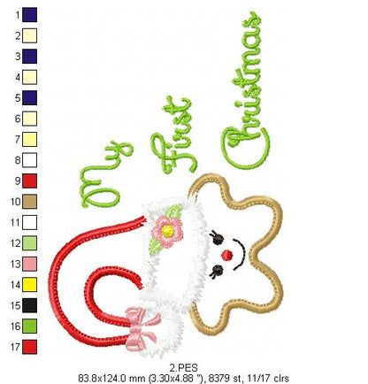 My First Christmas Star Girl  - Applique   - 5 Sizes - Machine Embroidery Designs