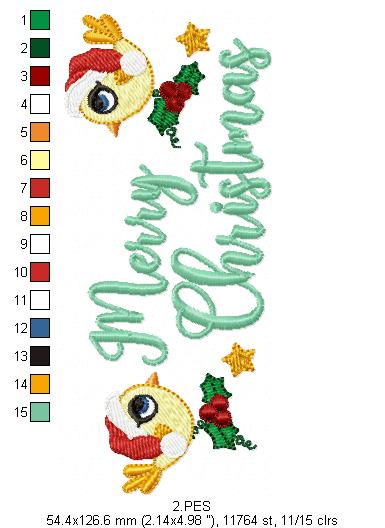 Merry  Christmas Birds - Fill Stitch  - 6 Sizes - Machine Embroidery Designs