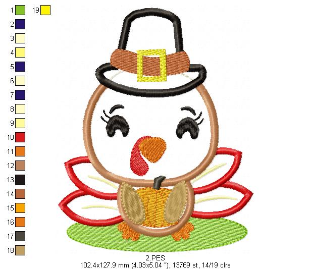 Thanksgiving Turkey Father- Applique  - 6 sizes - Machine Embroidery Design