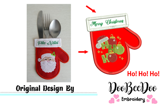 HO HO HO Cutlery Holder - ITH Project - Machine Embroidery Design