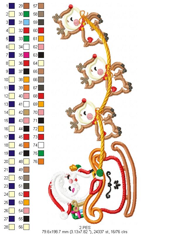 Santa Claus with sleigh - Applique - 5 Sizes - Machine Embroidery Designs