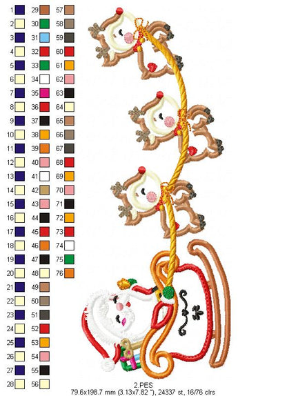 Santa Claus with sleigh - Applique - 5 Sizes - Machine Embroidery Designs