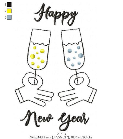 Happy New Year - Fill Stitch - Machine Embroidery Design