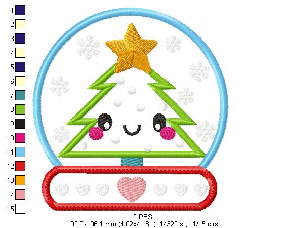 Christmas Tree Globe - Applique - 6 Sizes - Machine Embroidery Design