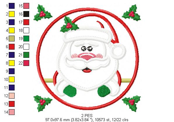Santa Claus In the frame  - Applique - 6 Sizes - Machine Embroidery Designs