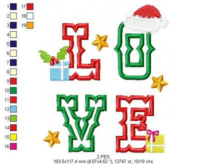 Christmas  Love - Applique - 6 Sizes - Machine Embroidery Designs