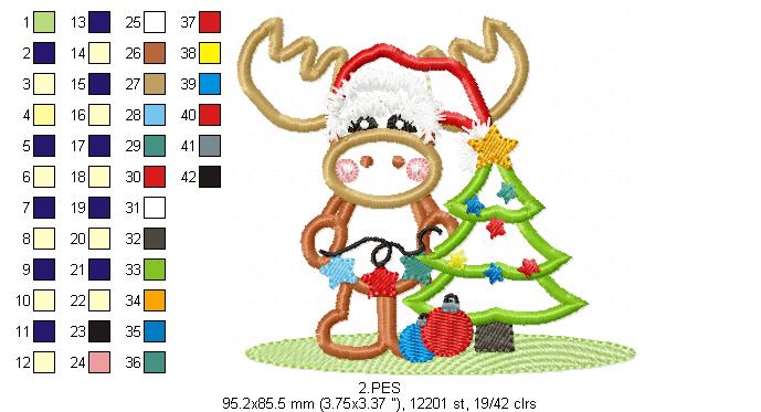 Cute Reindeer  - Applique - 6 Sizes -  Machine Embroidery Design