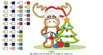 Cute Reindeer  - Applique - 6 Sizes -  Machine Embroidery Design