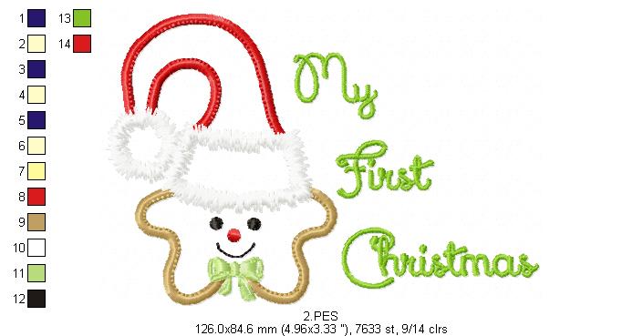 My First Christmas Star Boy  - Applique   - 5 Sizes - Machine Embroidery Designs