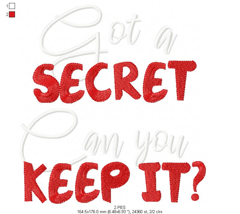 Got a Secret Can You Keep It - Geek -  3 Sizes - Fill Stitch - Machine Embroidery