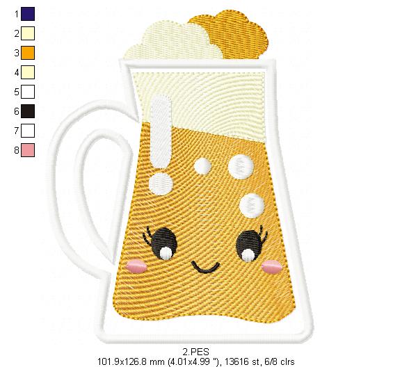 Oktoberfest -   Draft beer  - Germany  -  Applique  - 6 sizes -  Machine Embroidery Design