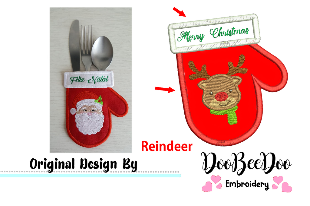 Reindeer Cutlery Holder - ITH Project - Machine Embroidery Design