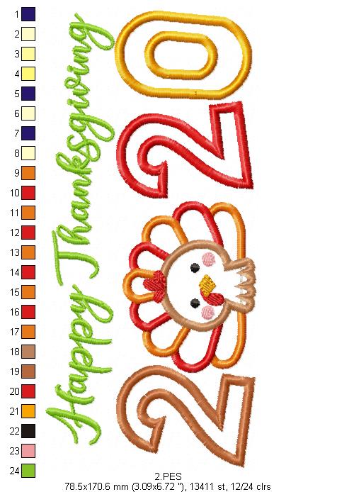 Happy Thanksgiving  2020 -  Applique  - 6 sizes - Machine Embroidery Design