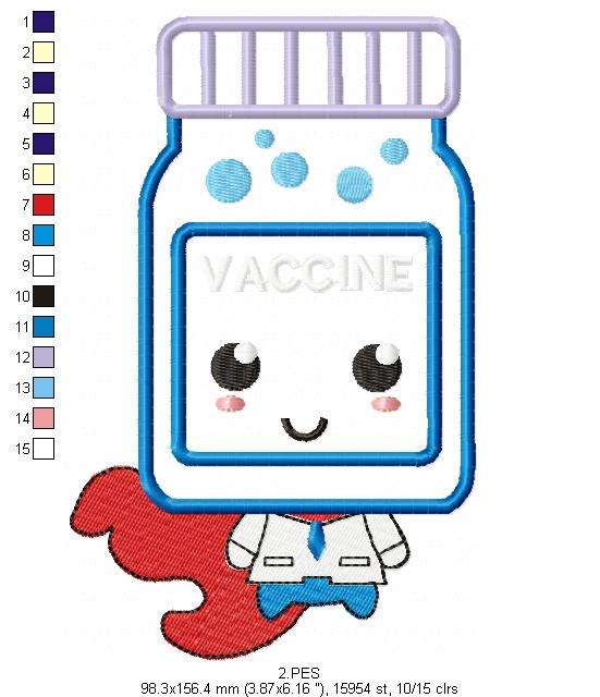 Super Vaccine - Applique - 6 Sizes - Machine Embroidery Designs
