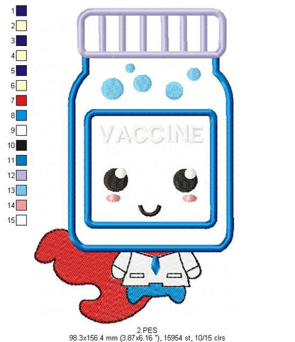 Super Vaccine - Applique - 6 Sizes - Machine Embroidery Designs